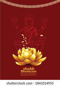 golden lotus illustration of Gold coin in pot for Dhanteras celebration on Happy Diwali light festival 