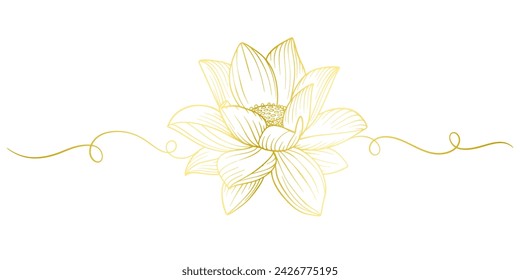 Ilustración vectorial de la línea del loto dorado, diseño del elemento del día de vesak