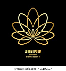 Golden Lotus Symbol. Unique shape gold lotus icon abstract design element. Idea for logo or corporate identity. Vector illustration.