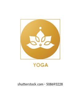 Golden Lotus symbol. Vector floral label for Wellness and yoga industry.