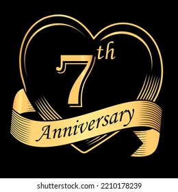 Golden love anniversary badge number seven