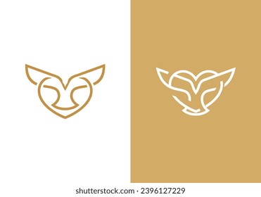 golden love eagle logo set with linear style illustration vector design.