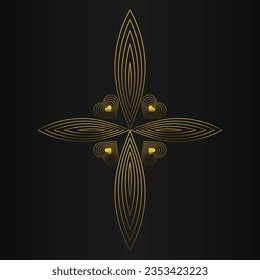 golden love ornament isolated on black background