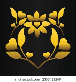 golden love ornament isolated on black background