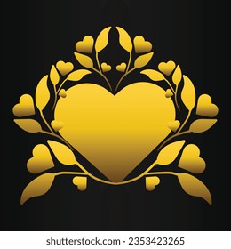 golden love ornament isolated on black background