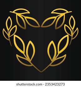golden love ornament isolated on black background