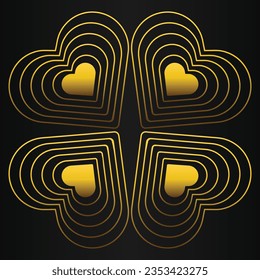 golden love ornament isolated on black background
