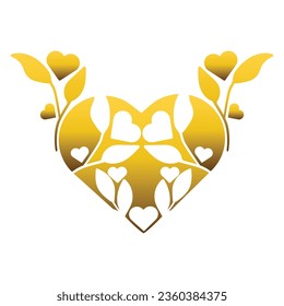 golden love ornament isolated on black background