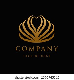 Golden Love Shell Pearl Logo Design