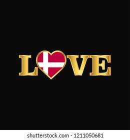 Golden Love typography Denmark flag design vector