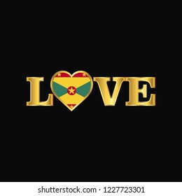Golden Love typography Grenada flag design vector
