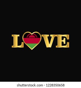 Golden Love typography Malawi flag design vector