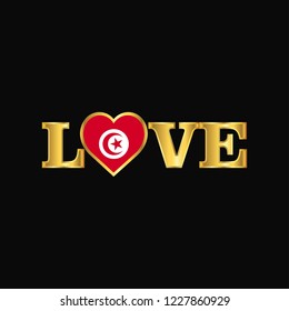 Golden Love typography Tunisia flag design vector