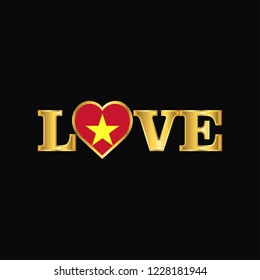 Golden Love typography Vietnam flag design vector