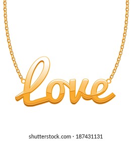 Golden LOVE Word Pendant On Chain.