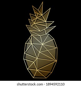 Golden low poly Pineapple line art. Vector illustration.