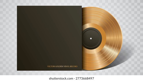 golden lp vinyl record in black cover with sample text