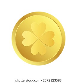 Golden Lucky Coin Vector with Four Leaf Clover Symbol design vector illustration