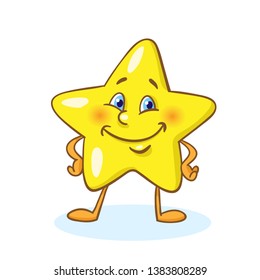 Golden lucky star. In cartoon style. Isolated on white background. Vector illustration.