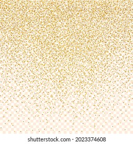 Golden luminous background. Glitter stippled texture. Vector shining banner.