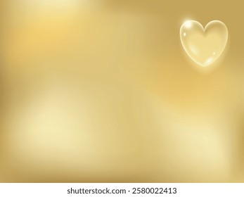 Golden luxurious gradient metallic background with transparent heart. Gradient of gold metal, gold foil. Abstract vector blurred illustration.