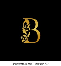 Golden Luxurious Initial Letter B logo icon. Vector design concept  luxury vintage  nature leaves with letter logo  gold color.