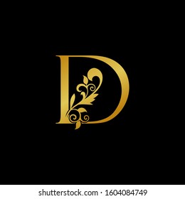 Golden Luxurious Initial Letter D logo icon. Vector design concept  luxury vintage  nature leaves with letter logo  gold color.