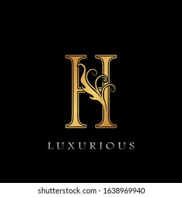 Golden Luxurious Initial Letter H  Logo,   Golden  vector design concept luxury letter logo icon for luxuries business indentity.