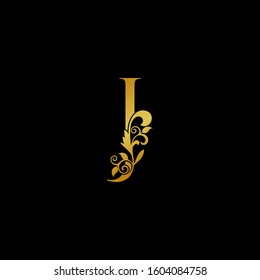 Golden Luxurious Initial Letter J logo icon. Vector design concept  luxury vintage  nature leaves with letter logo  gold color.