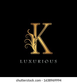 Golden Luxurious Initial Letter K Logo,   Golden  vector design concept luxury letter logo icon for luxuries business indentity.