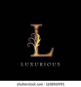 Golden Luxurious Initial Letter L Logo,   Golden  vector design concept luxury letter logo icon for luxuries business indentity.