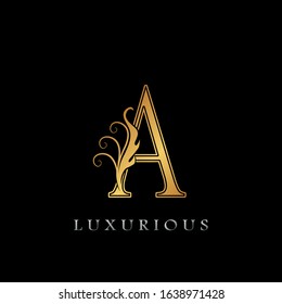 Golden Luxurious Initial Letter A  Logo,   Golden  vector design concept luxury letter logo icon for luxuries business indentity.