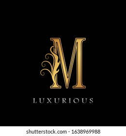 Golden Luxurious Initial Letter M Logo,   Golden  vector design concept luxury letter logo icon for luxuries business indentity.