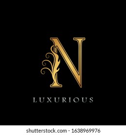 Golden Luxurious Initial Letter N Logo,   Golden  vector design concept luxury letter logo icon for luxuries business indentity.