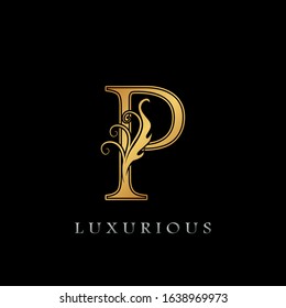 Golden Luxurious Initial Letter P Logo,   Golden  vector design concept luxury letter logo icon for luxuries business indentity.