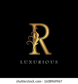 Golden Luxurious Initial Letter R Logo,   Golden  vector design concept luxury letter logo icon for luxuries business indentity.