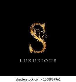 Golden Luxurious Initial Letter S Logo,   Golden  vector design concept luxury letter logo icon for luxuries business indentity.