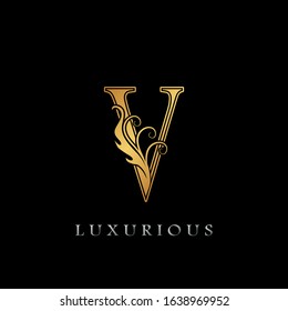 Golden Luxurious Initial Letter V Logo,   Golden  vector design concept luxury letter logo icon for luxuries business indentity.