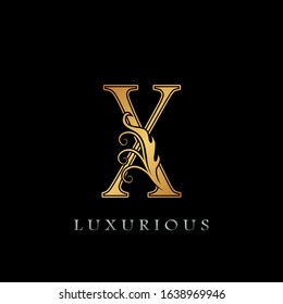 Golden Luxurious Initial Letter X Logo,   Golden  vector design concept luxury letter logo icon for luxuries business indentity.