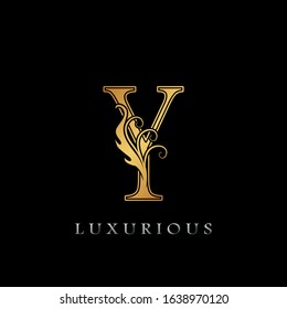 Golden Luxurious Initial Letter Y Logo,   Golden  vector design concept luxury letter logo icon for luxuries business indentity.