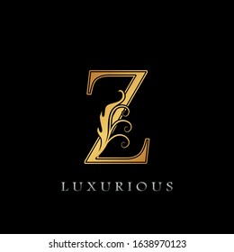 Golden Luxurious Initial Letter Z Logo,   Golden  vector design concept luxury letter logo icon for luxuries business indentity.