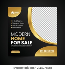 Golden Luxurious Real Estate Property house Social Media Post Banner Squire Flyer Template Design