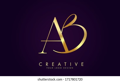 Golden Luxury AB A B Letters Logo Design with two different fonts and golden texture vector Illustration.