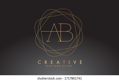 Golden Luxury AB A B Letters Logo Design with Golden Lines Frame Vector Illustration.