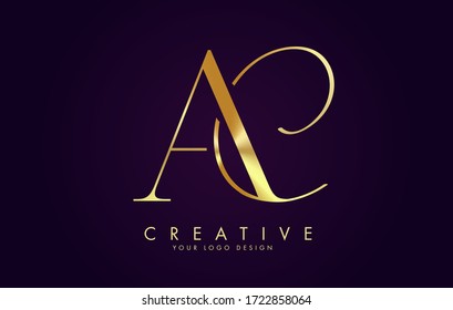 Golden Luxury AC A C Letters Logo Design with two different fonts and golden texture vector Illustration.