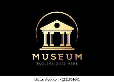 Golden Luxury Antiquity House with Pillar for Bank Court Law or Museum Logo Design Vector