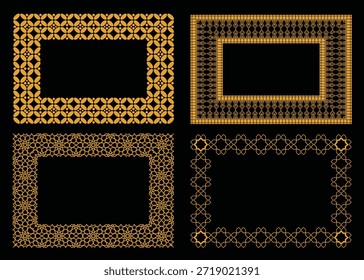 Quadro árabe de luxo dourado conjunto com padrões geométricos islâmicos tradicionais