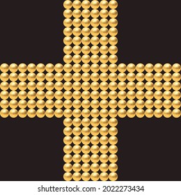 Golden luxury background with beads. Golden cross. Vector illustration.