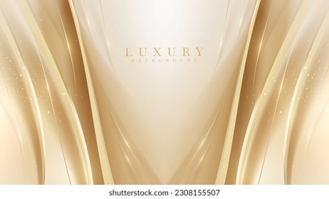 Golden luxury background with cream empty space and shiny curves and bokeh effect decoration. Vector illustration.