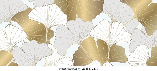 Golden luxury background with ginkgo biloba leaves. Background for decor, covers, wallpapers, postcards and presentations, social media posts